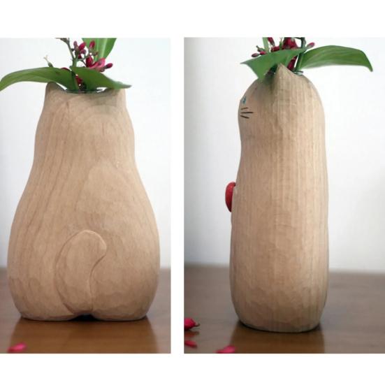 Деревянная ваза для кошек ручной работы, стол из смолы, центральная часть, милая статуя кота, эстетичная ваза для цветов, домашний декор, подарок для любителей кошек