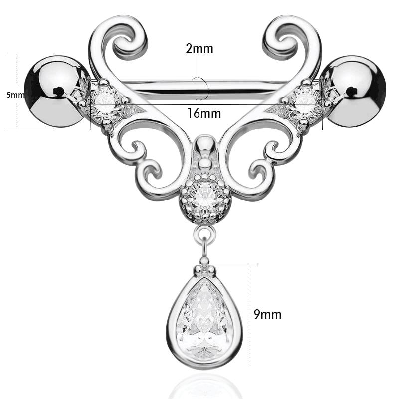 2 шт., кольцо для сосков со штангой, кольца для пирсинга, креативные украшения для тела в стиле панк, кольца с цирконом в форме сердца для женщин