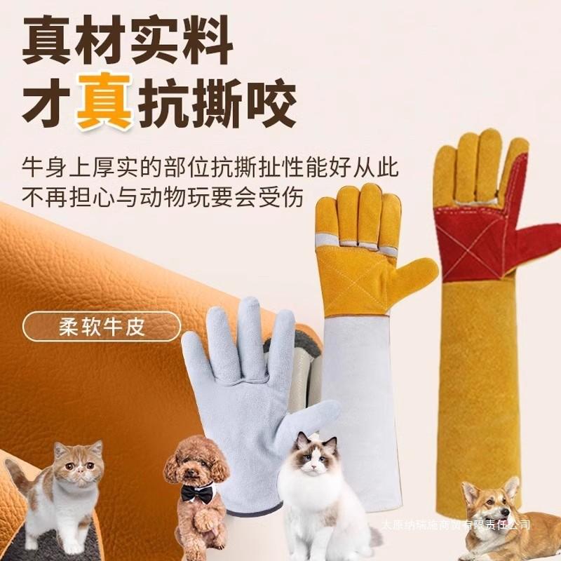 Dog Training Gloves Anti-Bite Scratch Protection Pet Handling Puppy Cat Restraint Durable Leather Reinforced