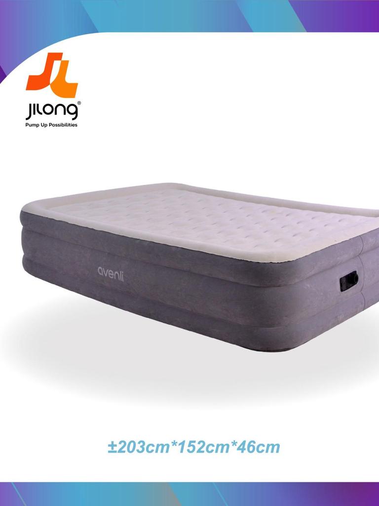 JILONG Luxury Double Layer Flocked Inflatable Bed with Built-in Pump
