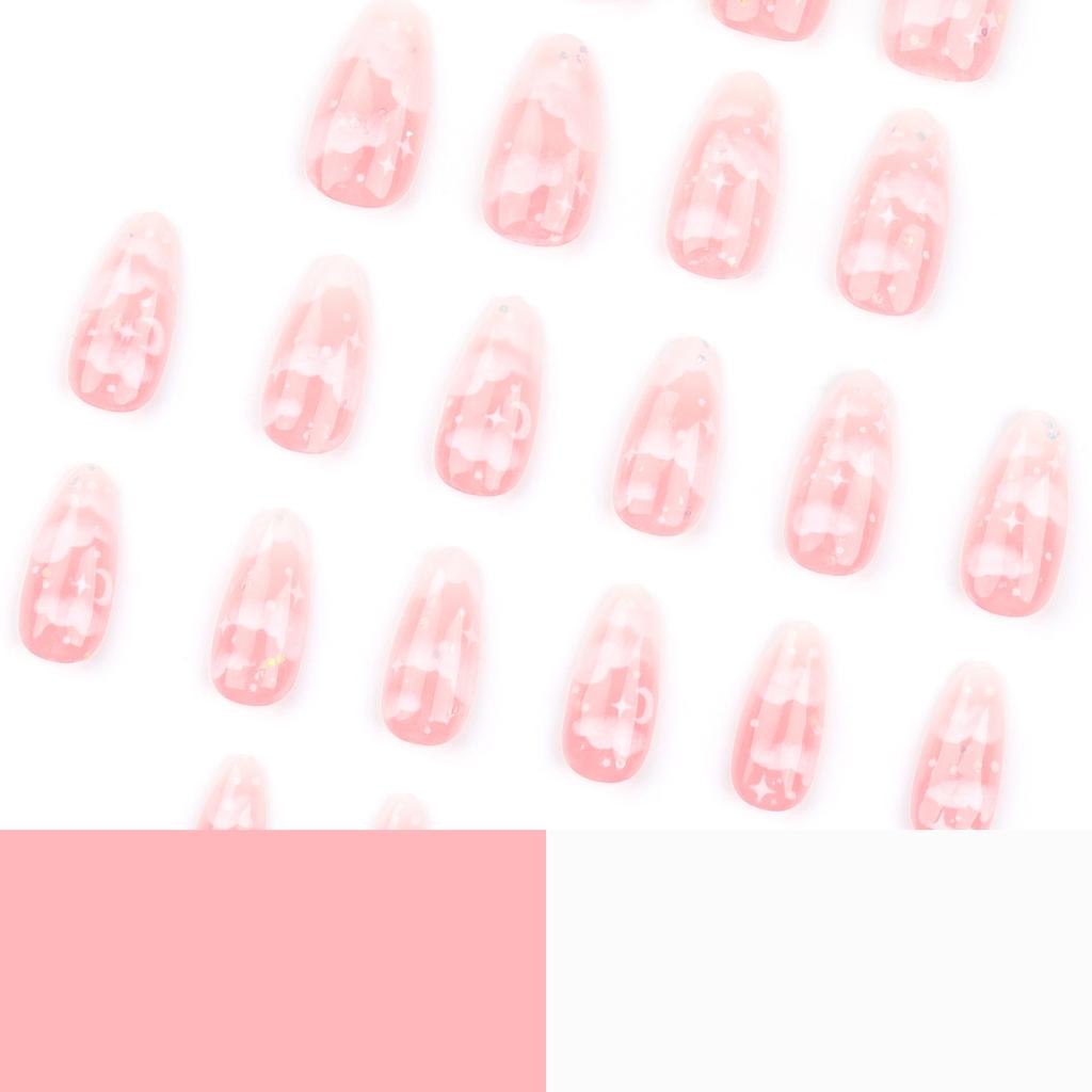 24 шт. Новый маникюр с розовым облаком, накладные ногти со звездой и луной, накладные ногти миндалевидной формы