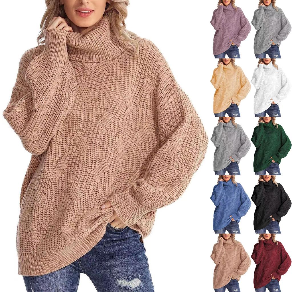Women's Fashion Loose High Neck Knit Pullover Top Long Sleeve Casual Sweater