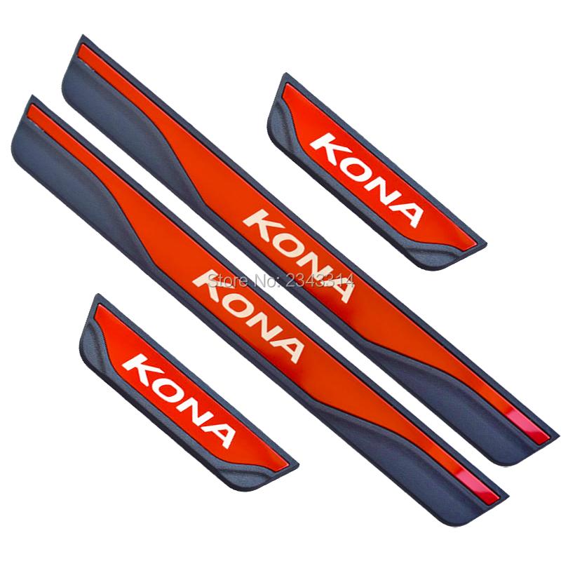 For Hyundai Kona Kauai EV 2017- Accessory Stainless Car Door Sill Kick Scuff Plate Guard Pedal Protector Cover Trim Styling