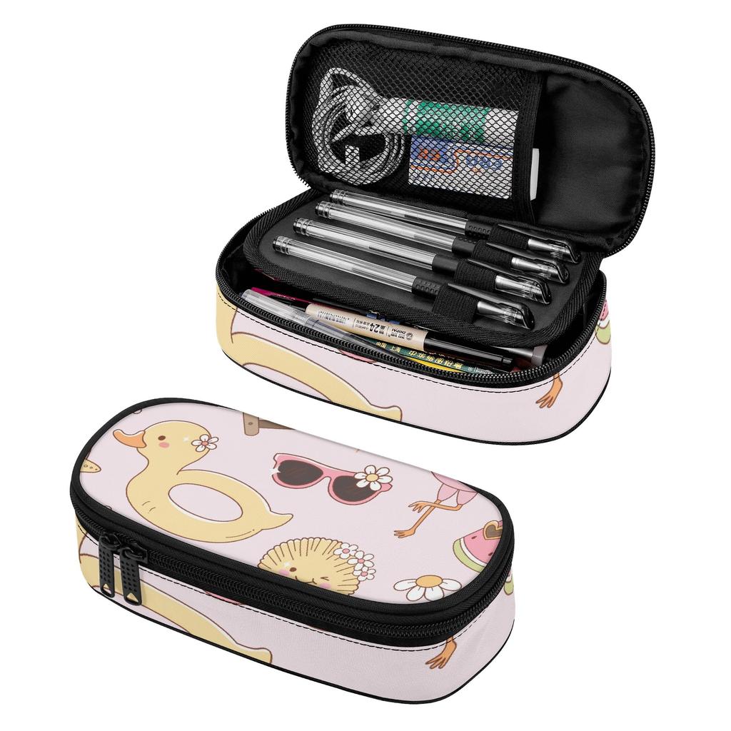 School Pencil Case Printed Durable 300D Polyester Smooth Zipper with Mesh Pocket Removable Divider and Pen Slots for Students