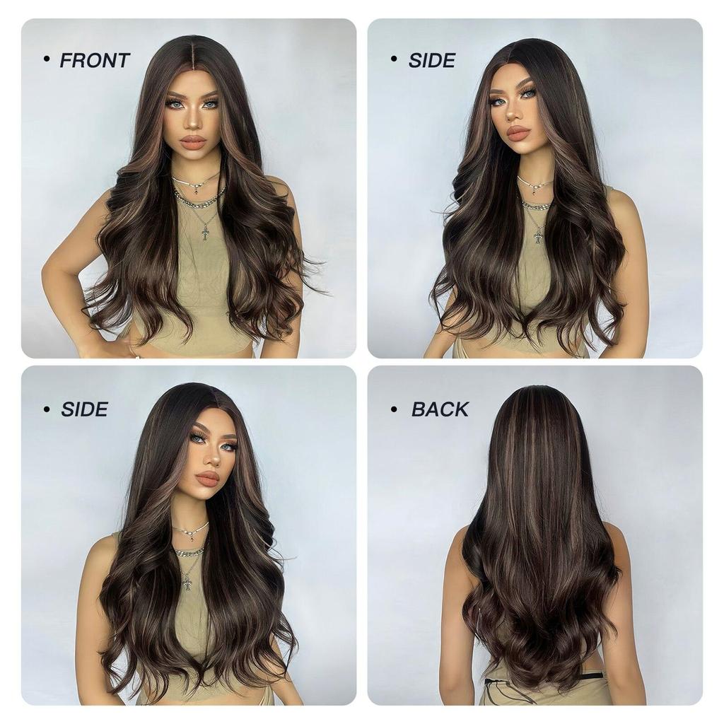ALAN EATON Коричневые длинные объемные волнистые синтетические парики, разноцветные термостойкие парики для женщин, повседневный натуральный парик из волос