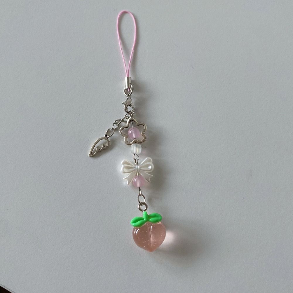 Прозрачный шнурок для телефона в виде клубники, бусины, подвеска для мобильного телефона, брелок для ключей