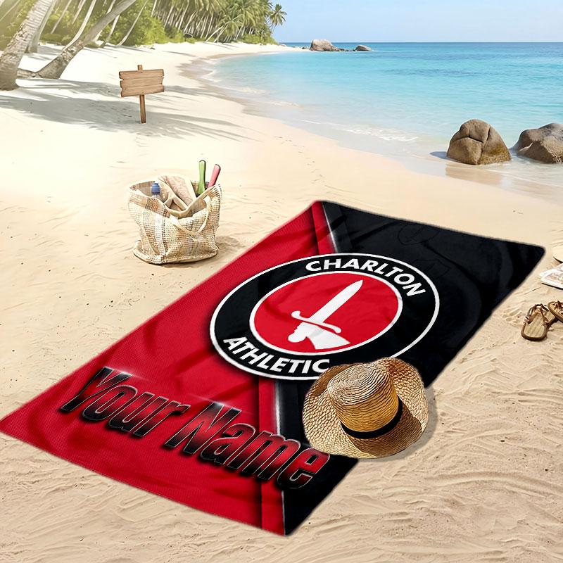Charlton Athletic Personalized Printed Beach Towel Soccer Logo Support Custom Name Text Absorbent Towel For Sport Travel Special Gift