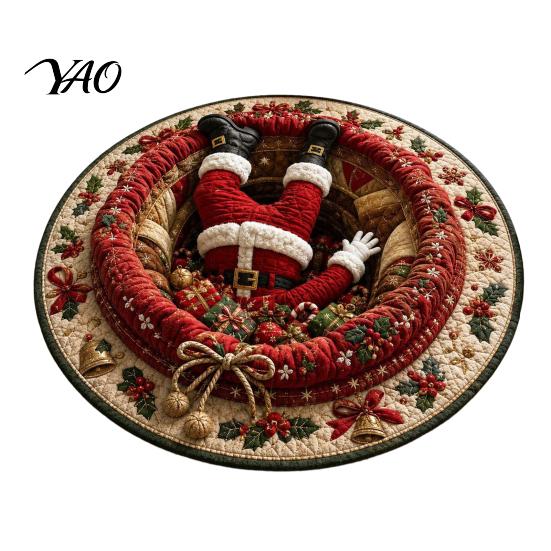 3D Optical Illusion Carpet Christmas Rug, Area Round Decorative Entryway Runner Floor Mat, Festive for Indoor Home Living Room Holiday Decoration Rug