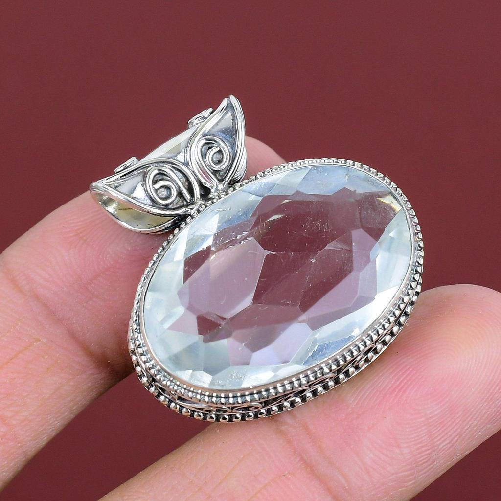 Faceted White Topaz Pendant 925 Sterling Silver Pendant Antique Vintage Pendant White Topaz Gemstone Jewelry Handmade Pendant Wedding Gifts