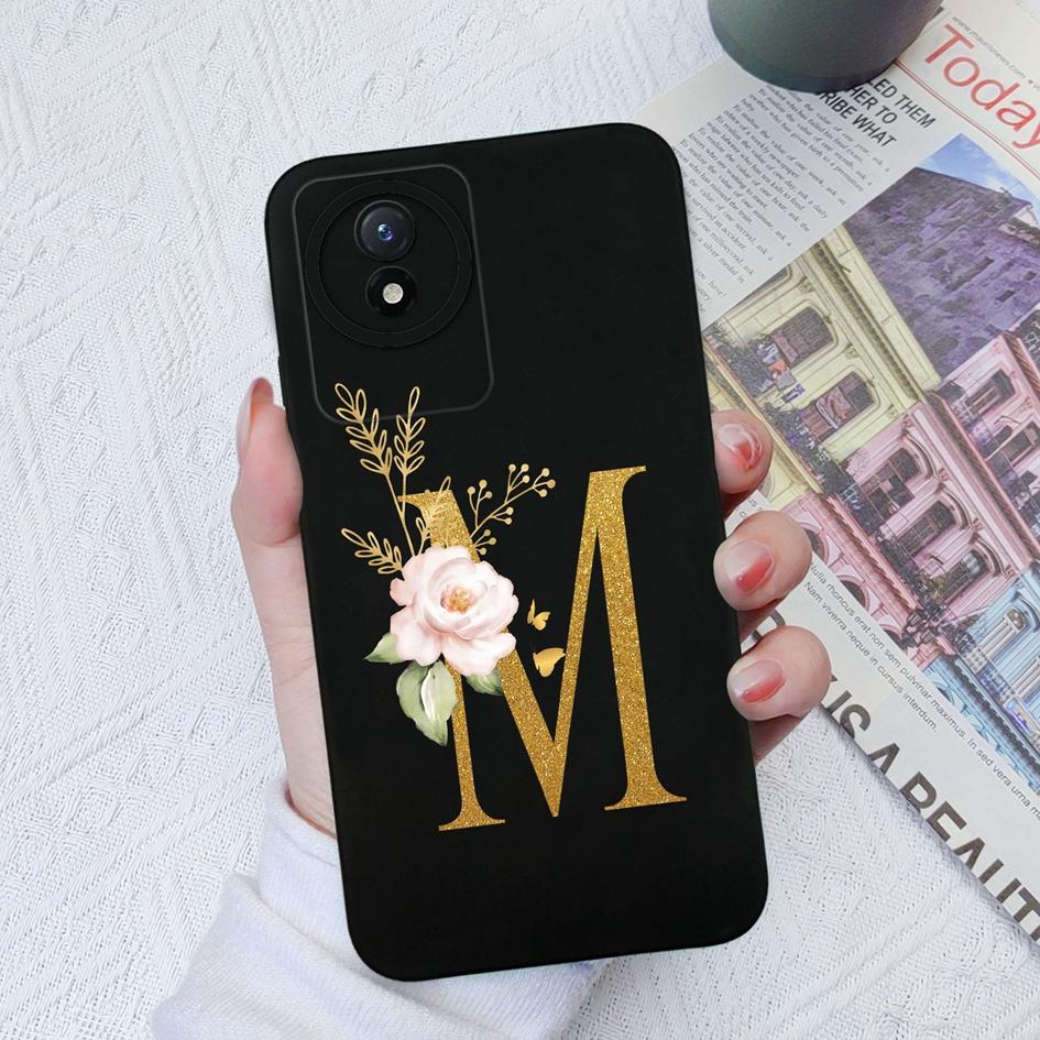Чехол для телефона Vivo Y02S Y11 Y12 Y15 Y16 Y17 Y19 Y20 Y21 Y30 4G 5G Роскошный защитный жидкий мягкий силиконовый чехол с цветочными буквами для Vivo Bumper Coque