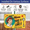 2D Flat 1pc of Retro Vintage Aluminum Sign Featuring Today'S Menu with A Take It or Leave It Theme, Framed in Aluminum and Adorned with A Woman and