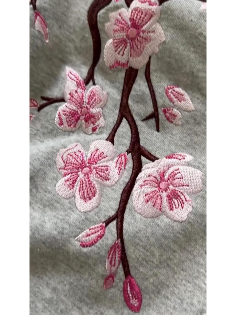 Унисекс Худи в уличном стиле с вышивкой ретро-цветов и вишни