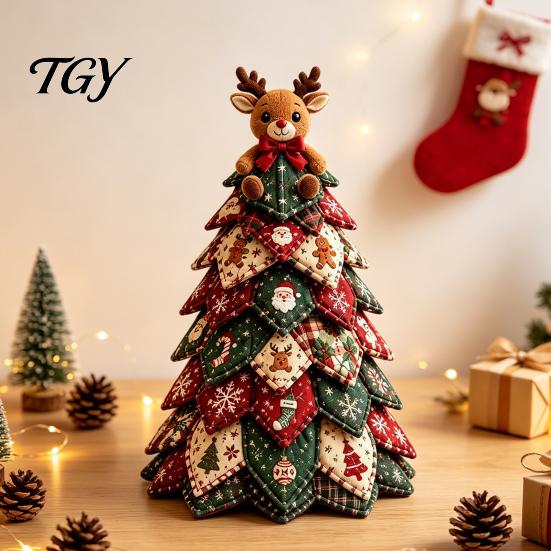 Christmas Craft Kits for Adults DIY Quilted Fabric Tree Kit, Vintage Patchwork Sewing Set Holiday Crafting Teachers Tabletop Decor, Handmade