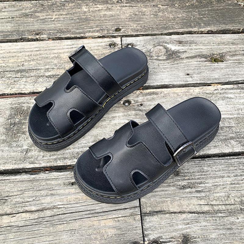 2025 Большие размеры женские универсальные толстые подошвы однотонные европейские и американские повседневные классные тапочки летняя обувь