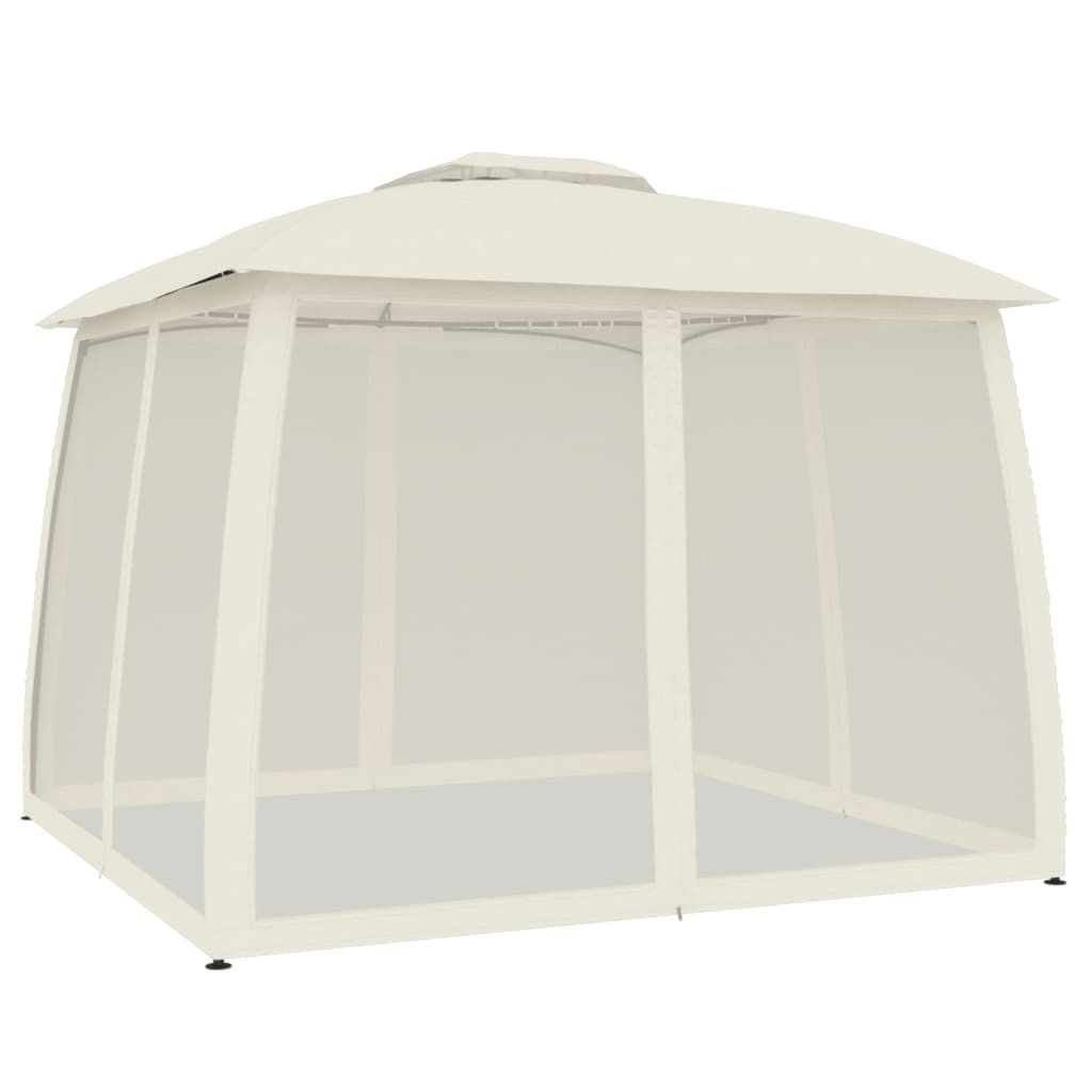 Double Roof Gazebo with Mesh Walls Cream 2.93 x 2.93 m Steel Frame