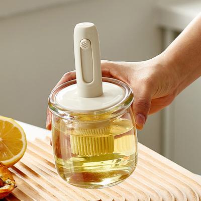 Стеклянная бутылка для масла с интегрированной силиконовой кистью, масленка, банка для уксуса, удобная для наполнения, с широким горлышком, дозатор масла для барбекю, жарки, выпечки, готовки