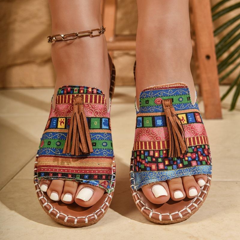 Летние новые шлепанцы большого размера, женские шлепанцы с бахромой и открытым носком, женские повседневные прохладные шлепанцы на мягкой подошве