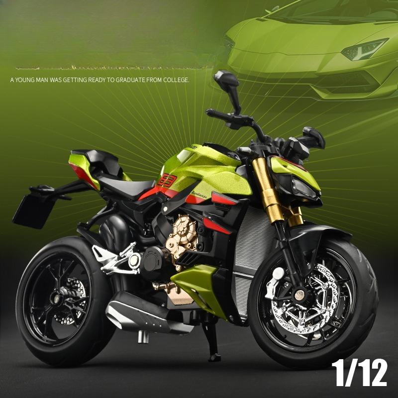1:12 V4S Alloy Die Cast Motorcycle Model Vehicle Collection Sound and Light Off Road Autocycle Toy Car