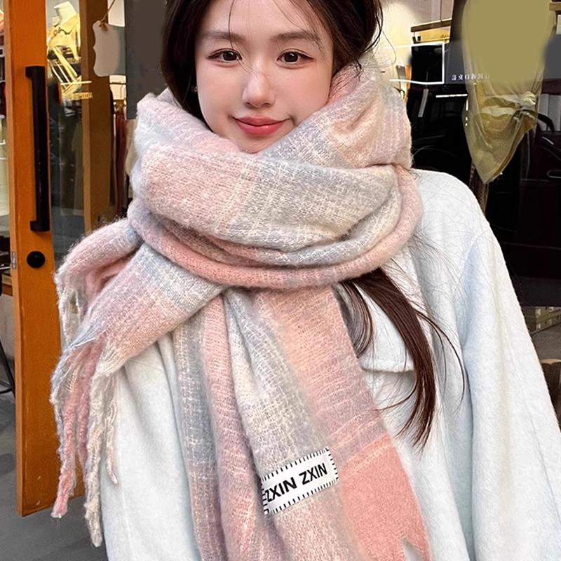 Autumn And Winter New Korean Plaid Scarf Women's Thick Atmosphere Warm Student Shawl Neck Scarf