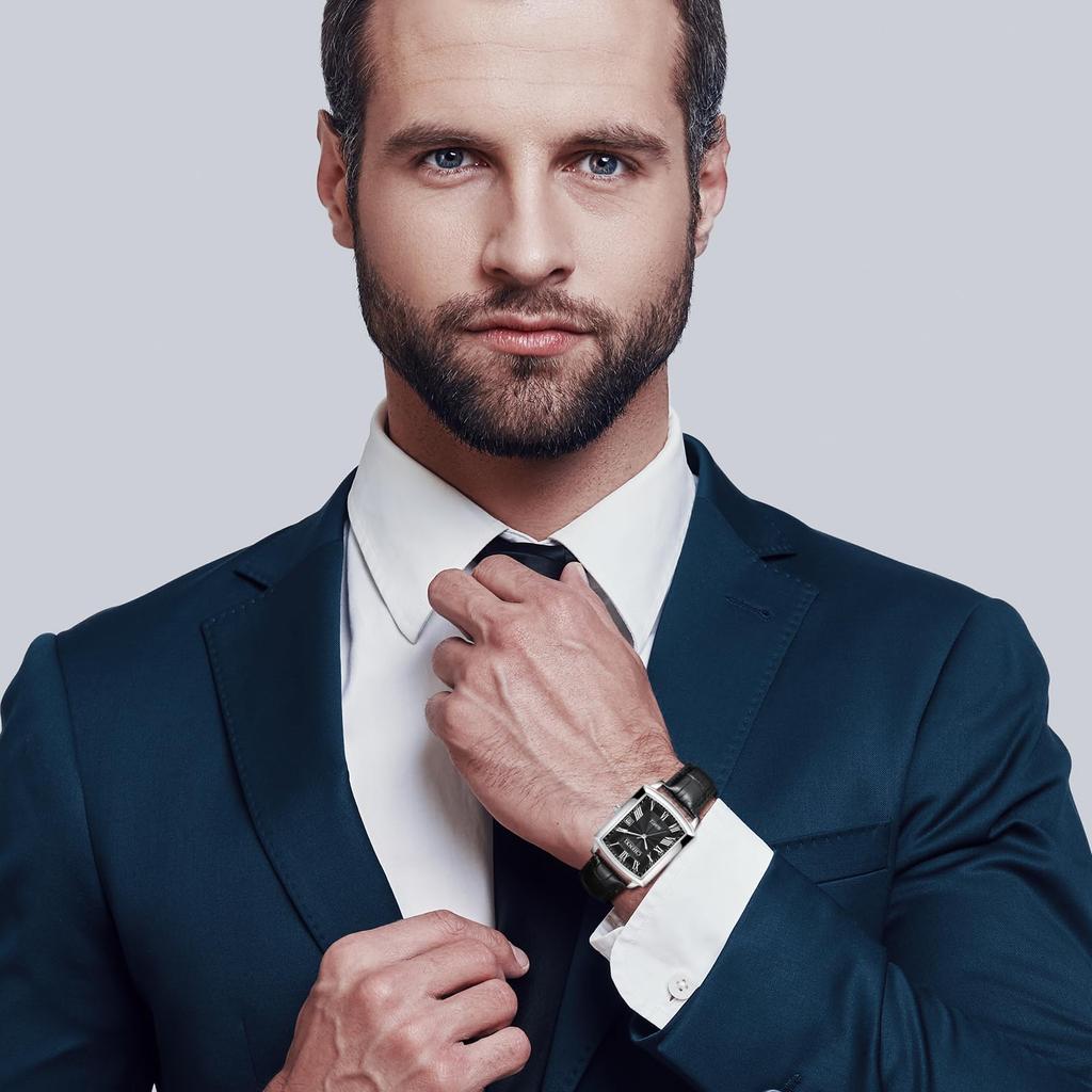 Square Watch with Leather Couple Roman Analog Wrist Waterproof Easy To Read Popular Suitable for Black Men Men's Strap Watch, Numerals, Date, Quartz,