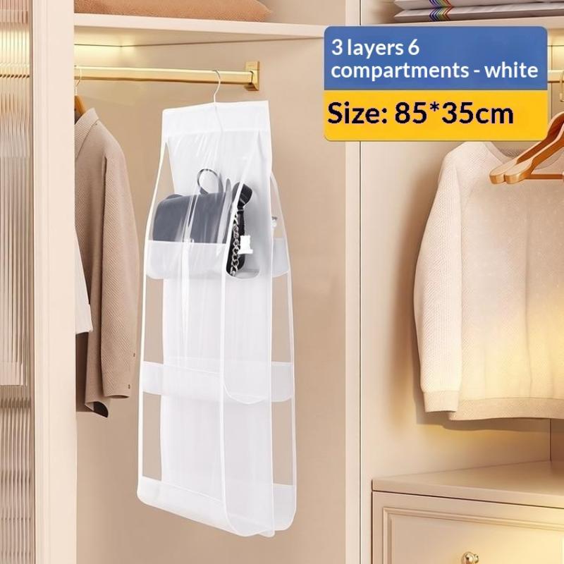 Hanging Handbag Organizer 6 Clear Pockets Large Capacity Space Saving for Bedroom Closet Wardrobe Purse Storage