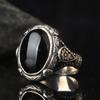 Популярный Moda Punk Con Incrustaciones De Piedras Negras Talladas Anillo Retro Anillo Masculino