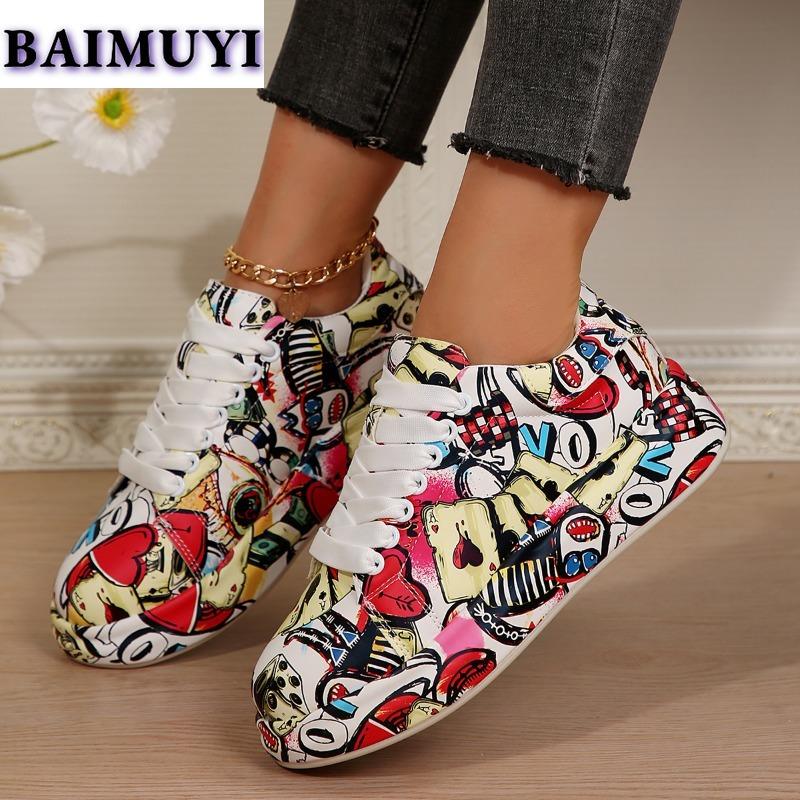 Случайные граффити женские кроссовки на плоской подошве повседневные кроссовки зима 2025 тренд абсолютно новые спортивные дорожные туфли походные Mujer Zapatos