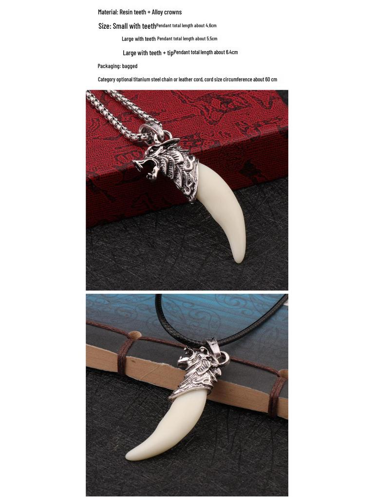Мужское ожерелье с волчьим зубом: Властный кулон в виде клыка черной собаки на ретро-цепочке из титановой стали - Трендовый аксессуар для 2025 года.