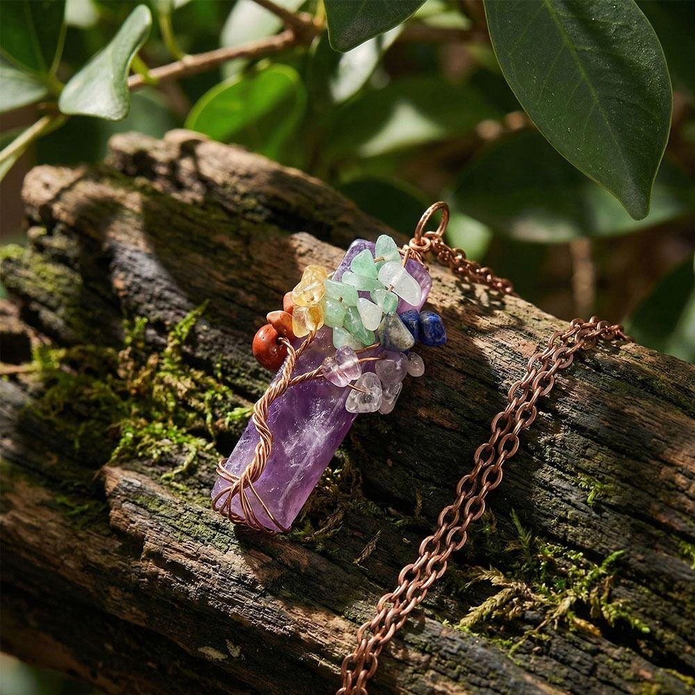 Irregular Crystal Crystal Tree Of Life Natural Amethyst Crushed Stone Pendant  Gift For Girls