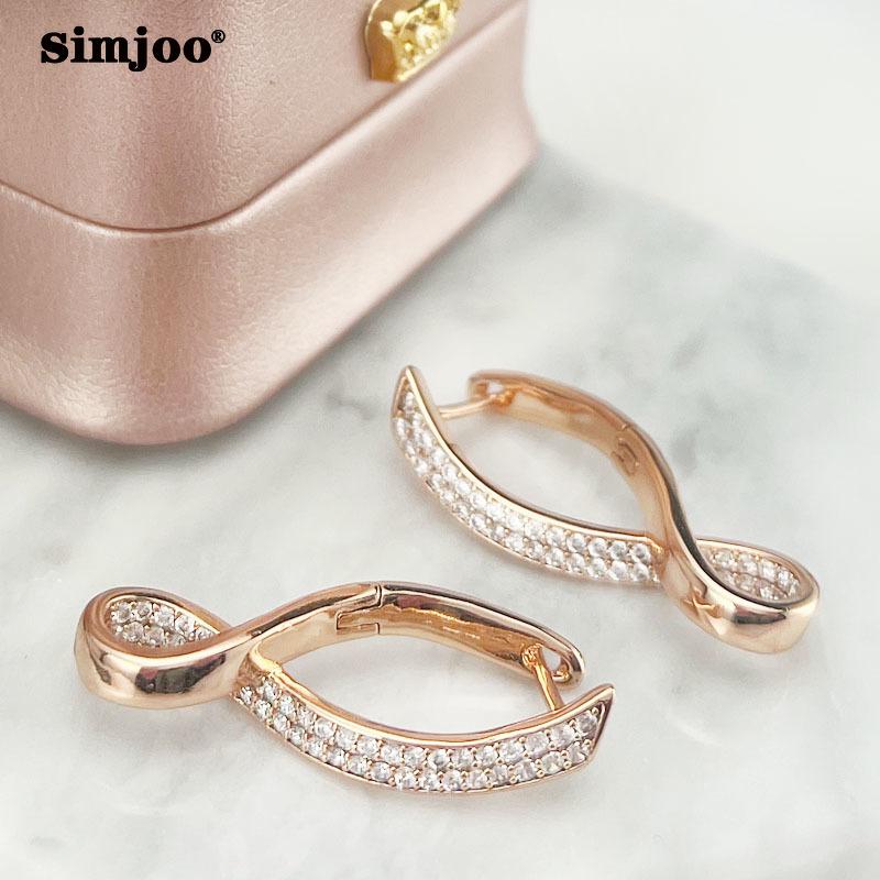 SIMJOO Geometric Square Earrings Zircon Rose Gold Color French Earrings Premium Jewelry
