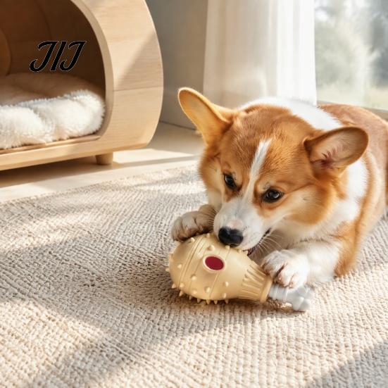 Food Leakage Puzzle Toys Dog Treat Dispenser Toy, Spiky Chicken Leg Chew Rubber Interactive Play for Boredom Feeder Aggressive Chewers, Dental