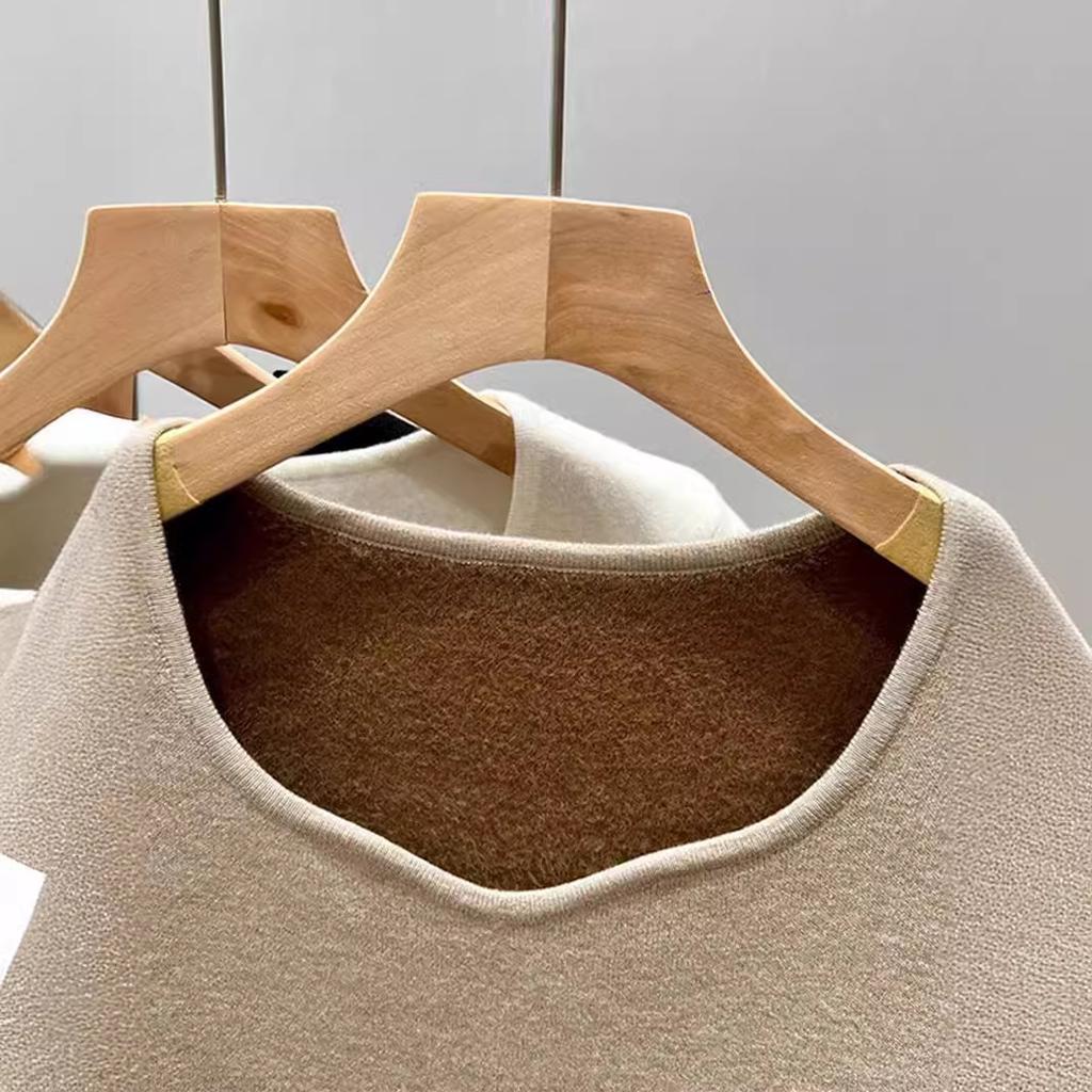 Осенне-зимний женский теплый фланелевый свитер с квадратным вырезом и толстой подкладкой, облегающего уникального дизайна и слим-эффектом