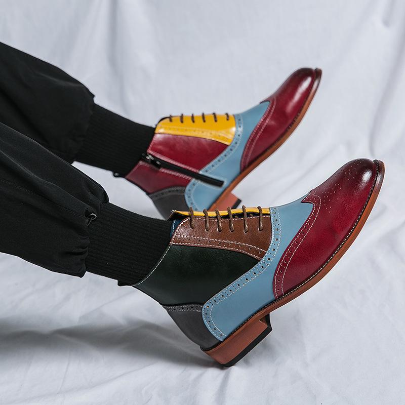 Men's European Style High-Top Oxford Leather Patchwork Lace-Up Ankle Boots