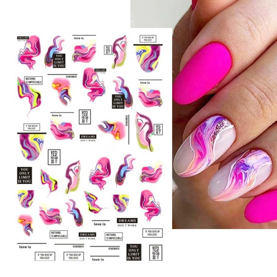 Летние цветочные и лиственные наклейки-водные слайдеры для дизайна ногтей в зеленом цвете