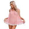 Womens Sheer Mesh Ruffle Strap Camisole Lace Trim See-Through Nightclub Top Bow Accent Sultry Evening Party Slip Blouse
