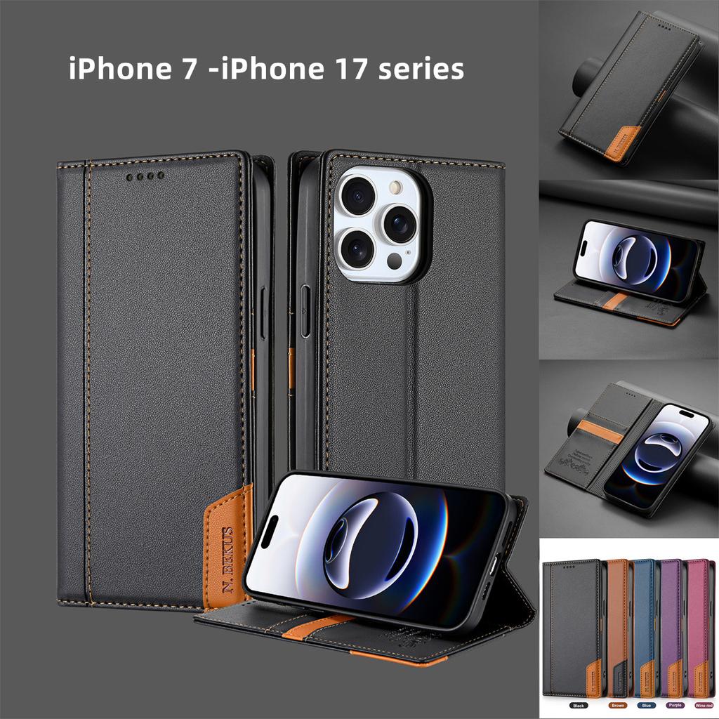 For iPhone 7/8/SE/X/XS/XR/11/12/13/14/15/16/17 All series.Wallet Phone Case Multifunctional Stand RFID Protection Fashion Faux Leather