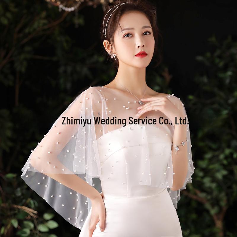 Bridal Shawl: Handmade Pearl Gauze Cape for Wedding Photos and Studio Props