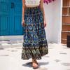 Women's Elastic Waist Maxi Skirt Loose Fit Boho Printed Long Skirt Tiered RAYON 100% Beach Vacation Flowy Midi Skirt