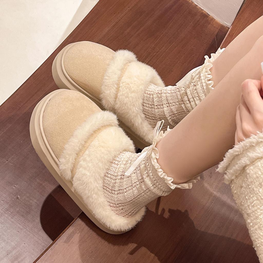 Fur Slippers For Women Winter Fluffy Fashion Warm Thick Sole Plush Cozy Slides For Home Indoor Platform Shoes