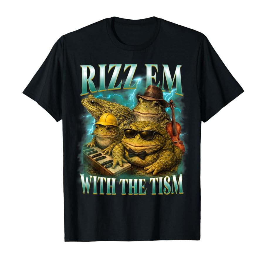 Смешной мем с лягушкой Rizz ’Em with The Tism Винтажная футболка с графикой лягушки для мужчин женщин 100% хлопок Футболки Топы с коротким рукавом 0123...