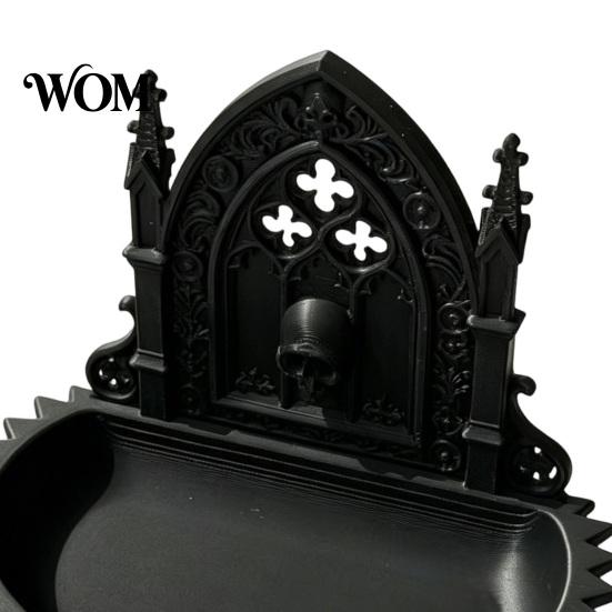 Vintage Church Accessory Holder Carving Design Storage Box, Matte Black Desktop Organizer for Rings Gothic Decor Bracelets Goth Decor, Style