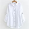 Women's Plus Fat Plus Bottoming Shirt, Mid-length Embroidered Plus Size Shirt, Cotton Loose Long-sleeved Shirt
