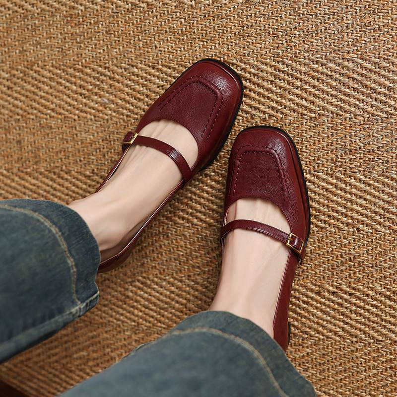 Krazing Pot Овчина Квадратный Носок Размер 40 Высокие Каблуки Металлическая Пряжка Декорация Модные Гладиаторы Осенние Туфли