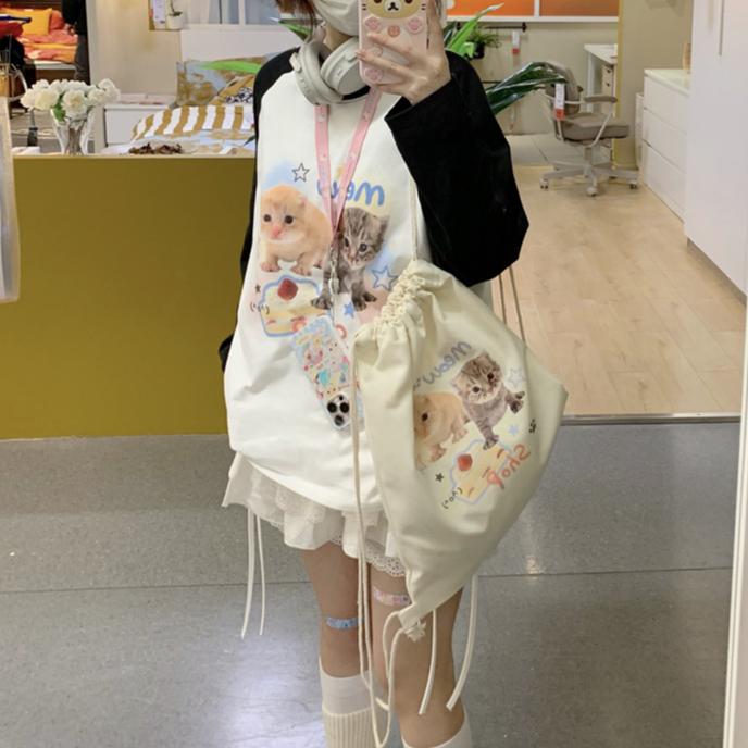 Весенне-осенняя футболка с американским ретро-мультяшным принтом, женские футболки Harajuku с длинным рукавом и круглым вырезом, повседневная футболка большого размера, женские черные топы y2k, уличная одежда