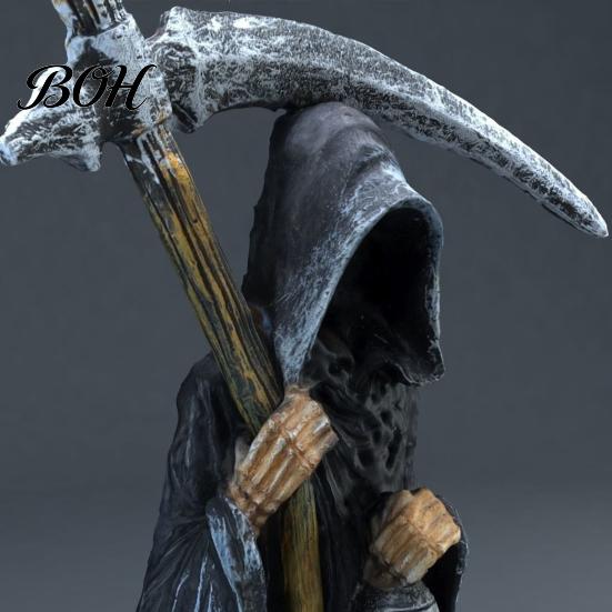 Gothic Seasonal Decor Grim Reaper Statue, Resin Hooded Figurine, Spooky Tabletop Ornament Table Decoration with Sickle And Bell Design for Home Office