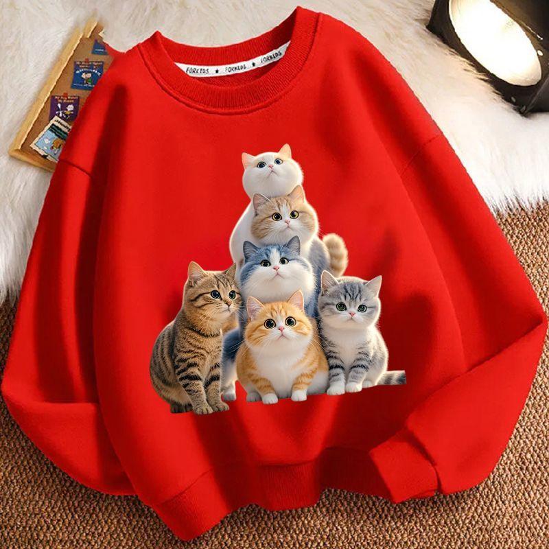 Cute Little Cat Hoodies for Children In Autumn and Winter, Casual Long-sleeved Round-neck Hoodies for Boys and Girls