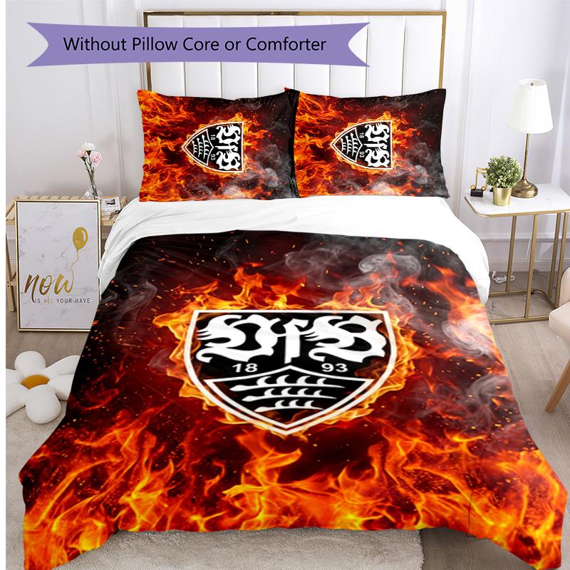 VfB Stuttgart Football Printed 3 Pieces Bedding Set, Comfortable Skin Friendly Bedroom Duvet Cover Set