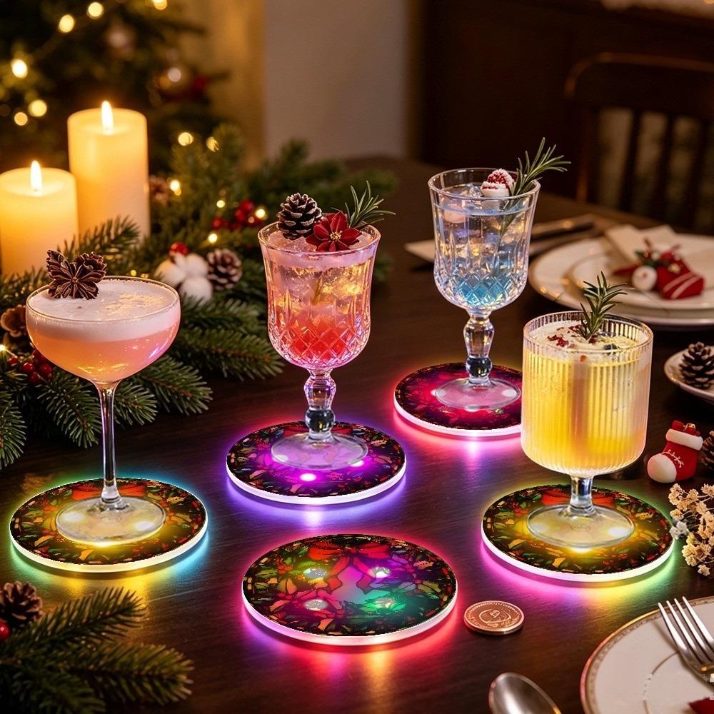 Round Shape LED Glowing Coaster 2D Flat Design Drink Pad Christmas Acrylic Coaster Nightclub
