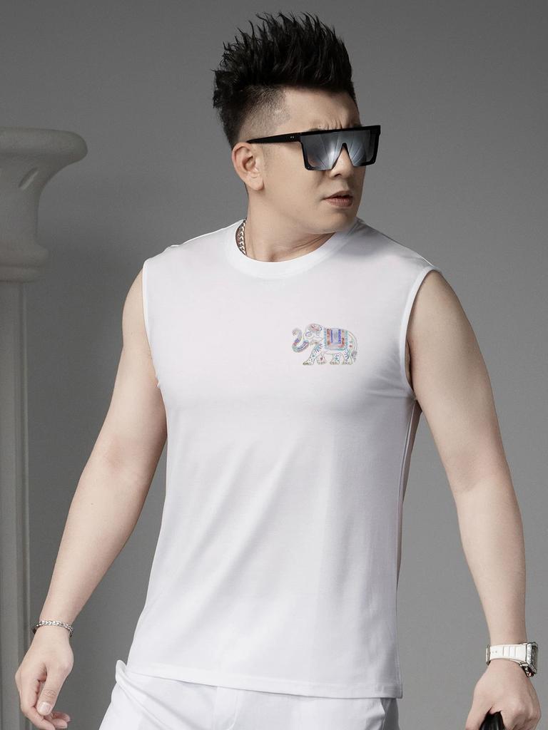 Ozhouzhan round Neck Vest Men's Summer New Trendy Sleeveless T-shirt Men's Casual Waistcoat Sports Fitness Undershirt