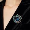 High-Grade Peacock Blue Camellia Brooch Women'S Luxury Temperament, Enamel Dripping Oil Corsage Pin, Small Fragrance Clothes Accessories